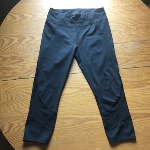Athleta black crop leggings with mesh bottom